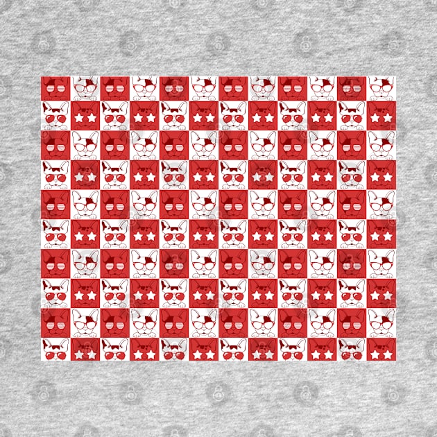 Frenchies with Glasses Pattern Red by LotusArtStudio
